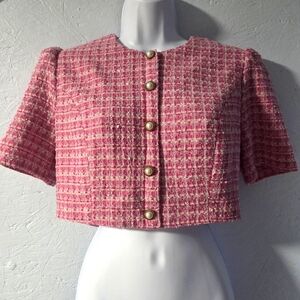 American Threads Pink Tweed Cropped Short-Sleeve Top/Jacket - Large